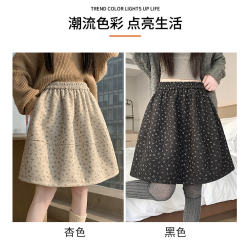 韓系復古緹花毛呢碎花包臀A字短裙